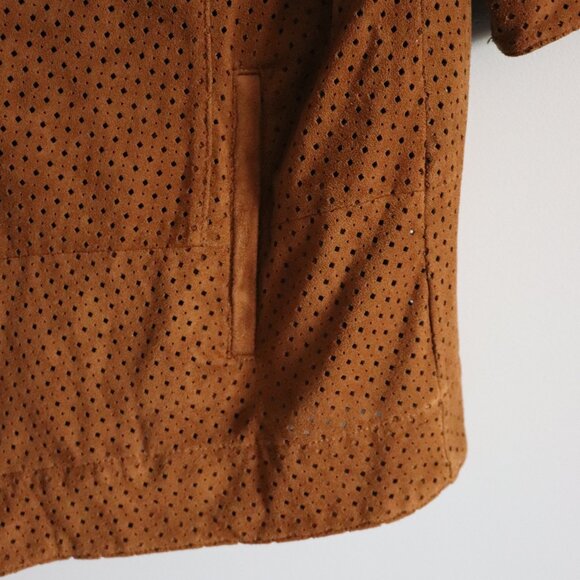 Alfani Women's Brown Sz‎ MP Brown Faux Suede Open Front Casual Eyelet Jacket - Picture 7 of 10